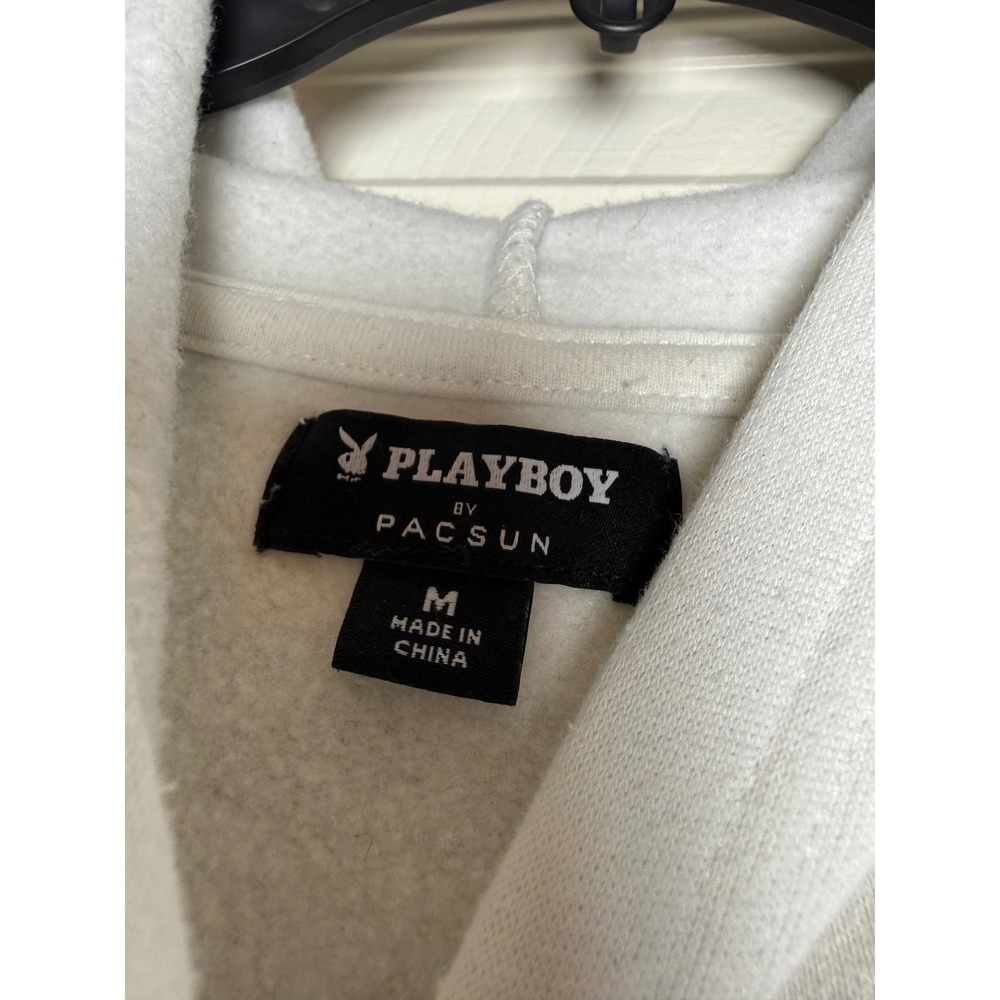 Playboy by PacSun White Graphic Hoodie Bunny Logo Sweatshirt Womens Medium - Picture 4 of 8